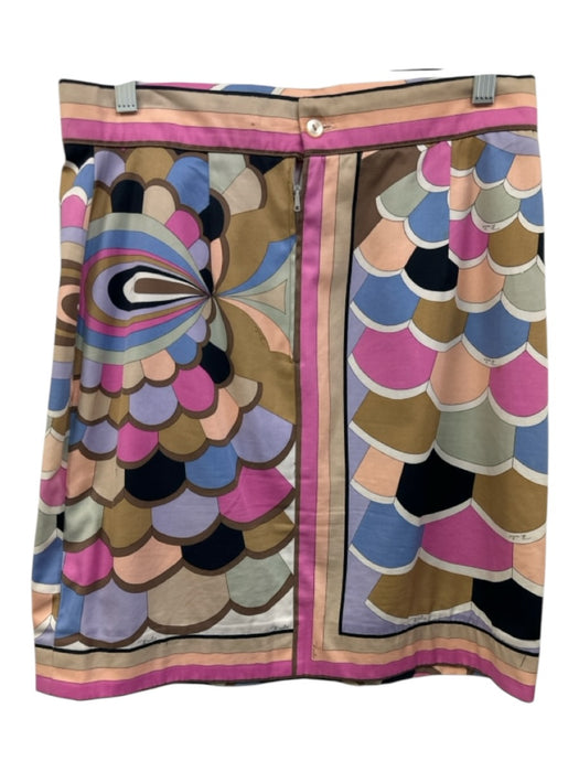 Emilio Pucci Size 46 / M Brown, Pink, Multi Cotton Scalloped Above knee Skirt Brown, Pink, Multi / 46 / M