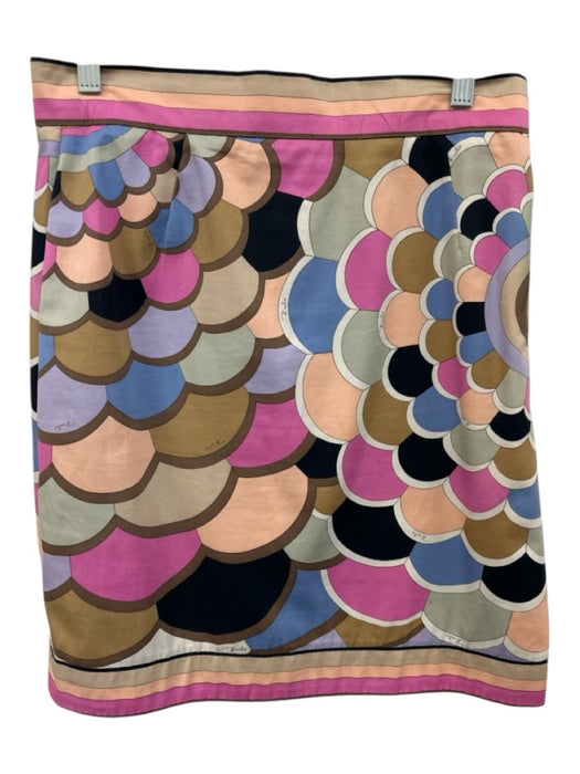 Emilio Pucci Size 46 / M Brown, Pink, Multi Cotton Scalloped Above knee Skirt Brown, Pink, Multi / 46 / M