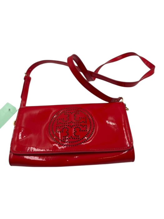 Tory Burch Red Patent Leather Laser Cut Logo Crossbody Bag Red / S