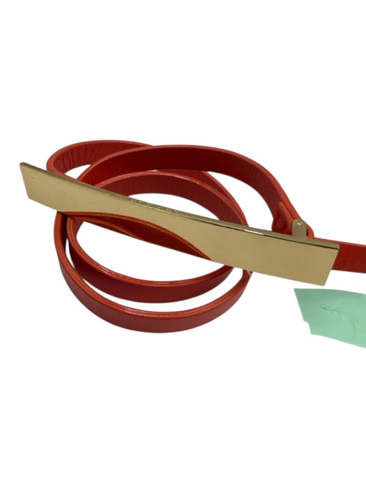 Tory Burch Orange Leather Gold Tone Hardware Peg Clasp Skinny Belts Orange / XS/S