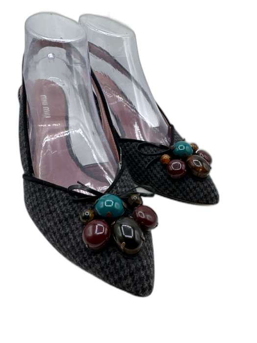 Miu Miu Shoe Size 38.5 gray, teal, purple Wool Embellished Houndstooth Pumps gray, teal, purple / 38.5