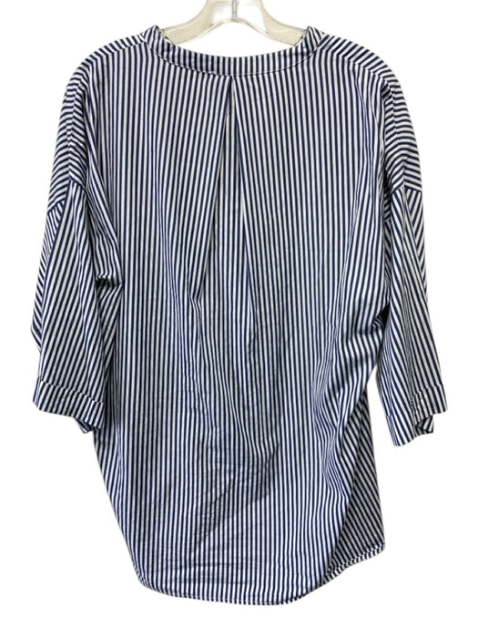 Harshman Size M Blue & White Cotton Pleat Detail Stripe V Neck Half Sleeve Top Blue & White / M