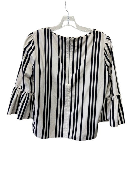 Alice + Olivia Size M Beige & Black Cotton Stripe Back Zip Trumpet Sleeve Top Beige & Black / M