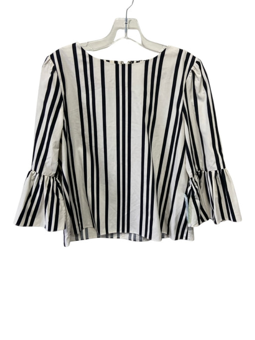 Alice + Olivia Size M Beige & Black Cotton Stripe Back Zip Trumpet Sleeve Top Beige & Black / M