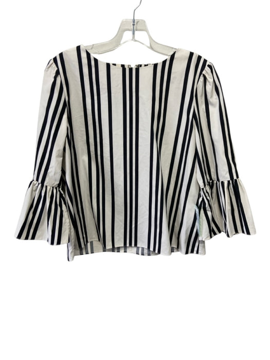 Alice + Olivia Size M Beige & Black Cotton Stripe Back Zip Trumpet Sleeve Top Beige & Black / M