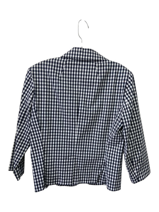 St John Size 6 Navy Blue & White Cotton Blend Gingham Single Breasted Jacket Navy Blue & White / 6