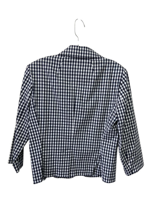 St John Size 6 Navy Blue & White Cotton Blend Gingham Single Breasted Jacket Navy Blue & White / 6