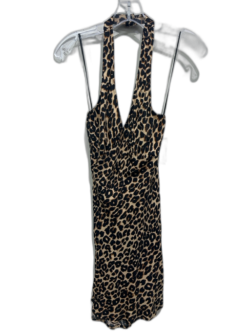 Reformation Size S Black & Brown Viscose Leopard Halter Mini Dress Black & Brown / S