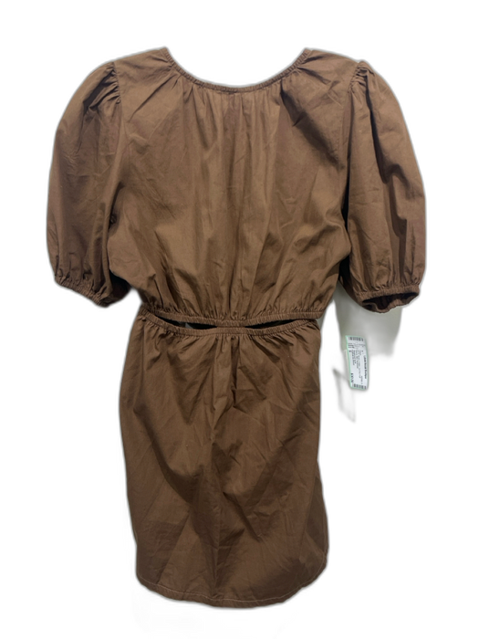 Faithfull the Brand Size S Brown Cotton Cut Out Puff Sleeve Mini Dress Brown / S