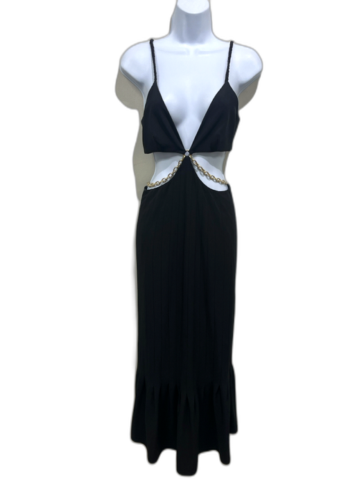 Jonathan Simkhai Size 0 Black Gold Tone Hardware Chain Link Plunge Maxi Dress Black / 0