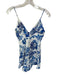 Farm Rio Size XXS Blue & White Linen Spaghetti Strap Tropical Side Button Dress Blue & White / XXS