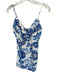 Farm Rio Size XXS Blue & White Linen Spaghetti Strap Tropical Side Button Dress Blue & White / XXS