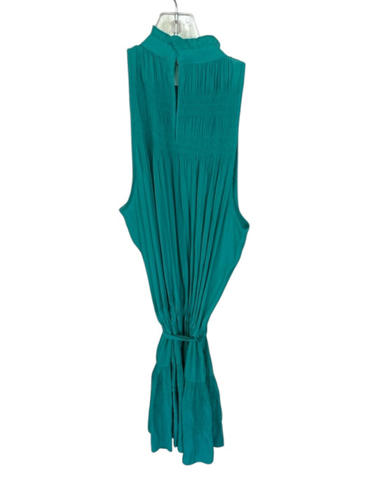 Ramy Brook Size S Green Polyester Rouched High Neck Tiered Mini Dress Green / S