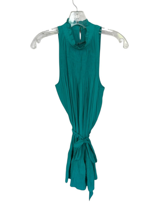 Ramy Brook Size S Green Polyester Rouched High Neck Tiered Mini Dress Green / S