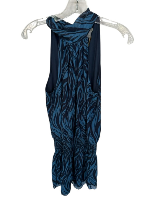 Ramy Brook Size XS Blue & Black Silk & Polyester Rouched Zebra high neck Dress Blue & Black / XS