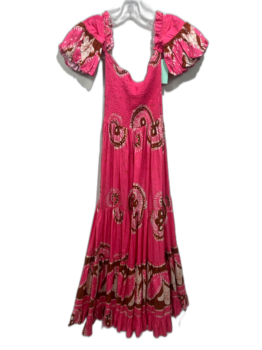 Love The Label Size XXS Pink, Brown, Cream Cotton Shirred Abstract Paisley Dress Pink, Brown, Cream / XXS