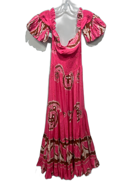 Love The Label Size XXS Pink, Brown, Cream Cotton Shirred Abstract Paisley Dress Pink, Brown, Cream / XXS