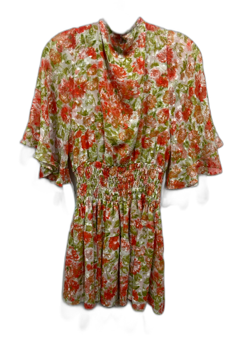 Misa Size XS Green & Orange Polyester Shirred Waist Floral Button Detail Dress Green & Orange / XS