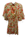 Misa Size XS Green & Orange Polyester Shirred Waist Floral Button Detail Dress Green & Orange / XS
