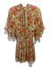 Misa Size XS Green & Orange Polyester Shirred Waist Floral Button Detail Dress Green & Orange / XS