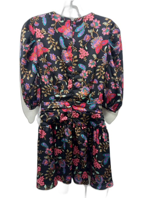 Misa Size XS Black, Pink, Blue Polyester Satin Floral Twist at Waist Mini Dress Black, Pink, Blue / XS