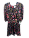 Misa Size XS Black, Pink, Blue Polyester Satin Floral Twist at Waist Mini Dress Black, Pink, Blue / XS