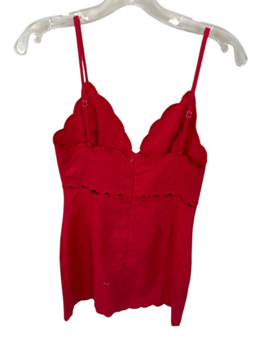 Sky To Moon Size M Red Linen Blend Scallop Detail Bow V Neck Dress Red / M