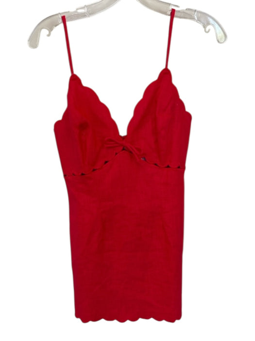 Sky To Moon Size M Red Linen Blend Scallop Detail Bow V Neck Dress Red / M