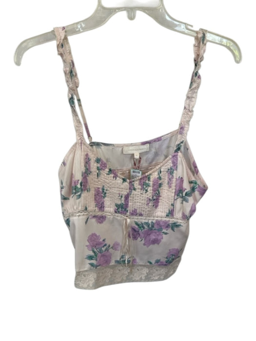 Loveshackfancy Size M Pink & Purple Polyester Floral Spaghetti Strap Top Pink & Purple / M