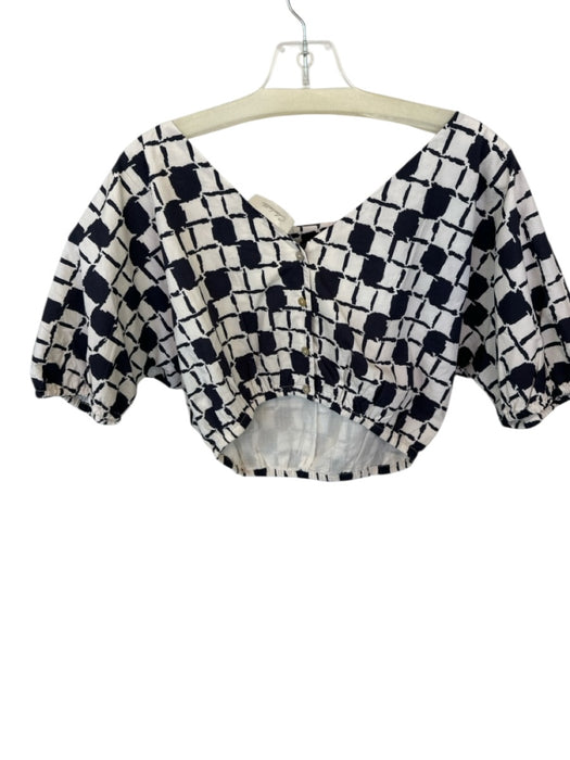 Cleobella Size S Black & White Cotton Abstract Crop Puff Sleeve Buttons Top Black & White / S