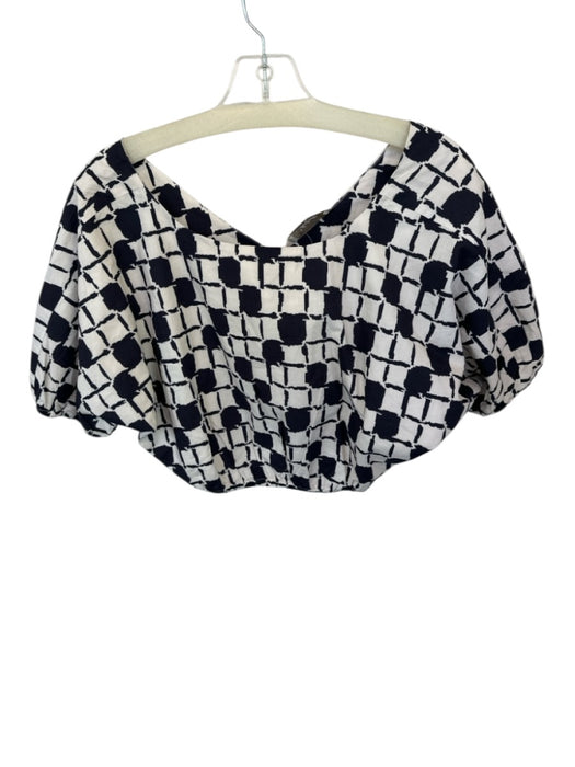 Cleobella Size S Black & White Cotton Abstract Crop Puff Sleeve Buttons Top Black & White / S