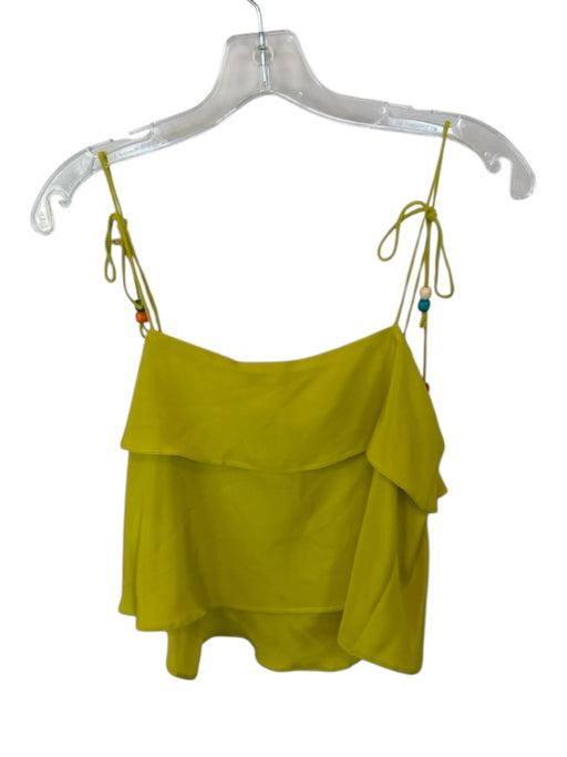 Inclan Studio Size XS Chartreuse Silk Spaghetti Strap Beads Ruffle Top Chartreuse / XS