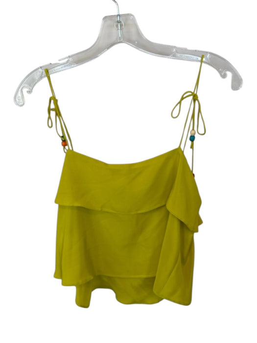 Inclan Studio Size XS Chartreuse Silk Spaghetti Strap Beads Ruffle Top Chartreuse / XS