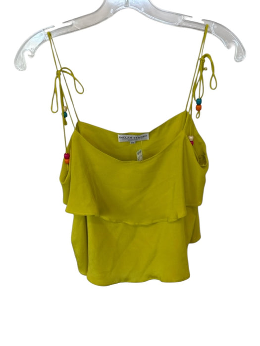 Inclan Studio Size XS Chartreuse Silk Spaghetti Strap Beads Ruffle Top Chartreuse / XS