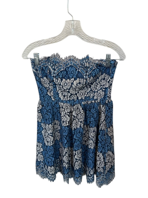 NBD Size S Blue & Navy floral Strapless Back Zip Mini Dress Blue & Navy / S