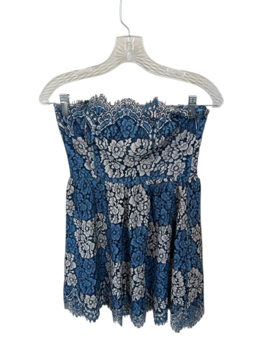 NBD Size S Blue & Navy floral Strapless Back Zip Mini Dress Blue & Navy / S