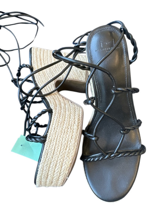 Marc Fisher Shoe Size 8 Black Wedge Straw twist strap Sandal Shoes Black / 8