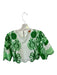 Farm Rio Size XS Green & White Linen Cropped Floral Top Green & White / XS