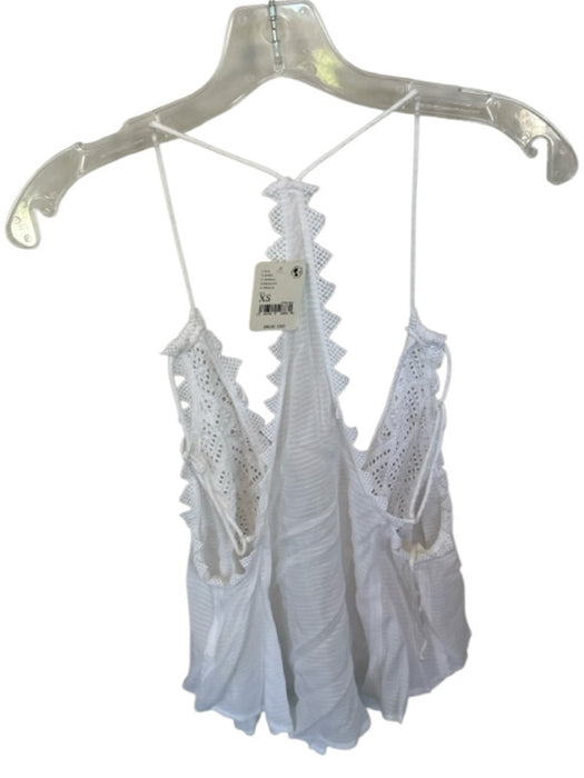 Free People Size XS White Viscose V Neck Double Strap Croc Eyelet Top White / XS