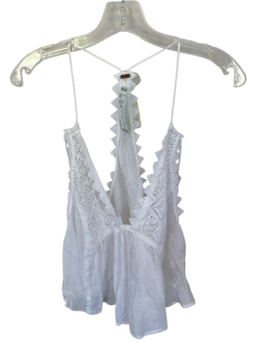 Free People Size XS White Viscose V Neck Double Strap Croc Eyelet Top White / XS