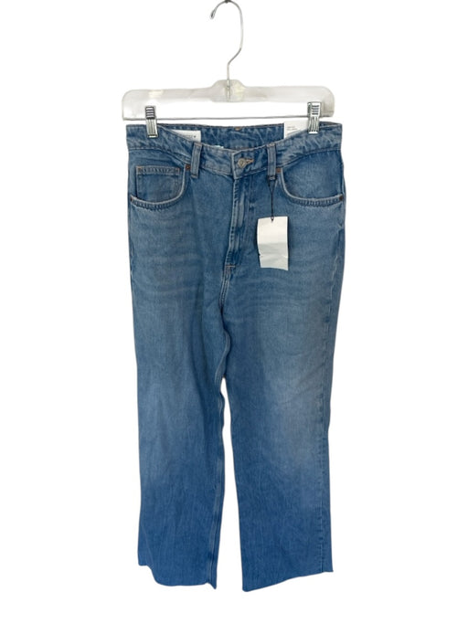 Zara Size 8 Med Wash Cotton & Lyocell Wide Leg High Rise Raw Hem Jeans Med Wash / 8