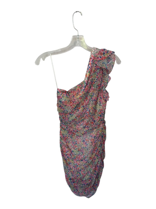 Amanda Uprichard Size S Pink Multi Polyester Floral One Shoulder Rouched Dress Pink Multi / S