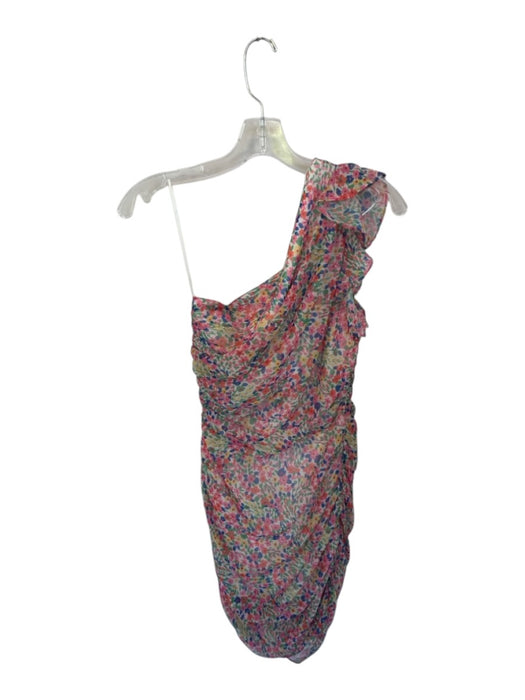 Amanda Uprichard Size S Pink Multi Polyester Floral One Shoulder Rouched Dress Pink Multi / S