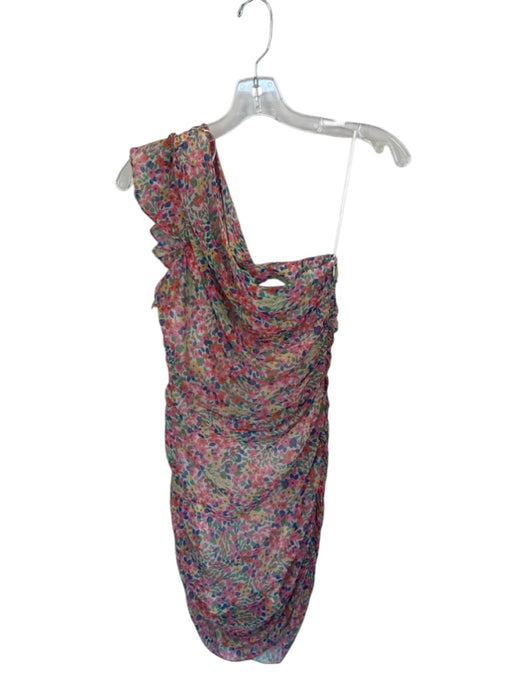 Amanda Uprichard Size S Pink Multi Polyester Floral One Shoulder Rouched Dress Pink Multi / S