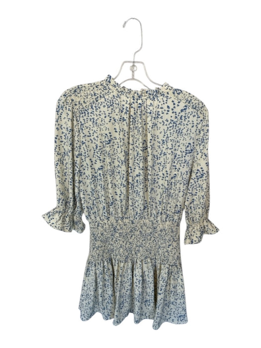 Entro Size S Blue & White Elastic Waist Front Tie Long Sleeve Ruffle Dress Blue & White / S