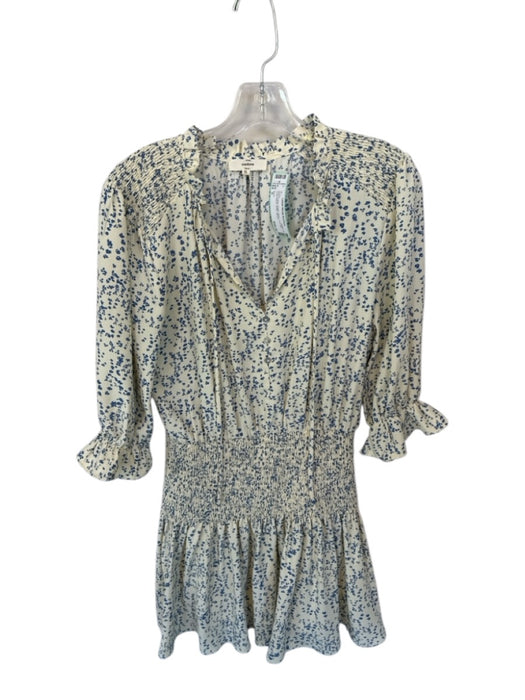 Entro Size S Blue & White Elastic Waist Front Tie Long Sleeve Ruffle Dress Blue & White / S