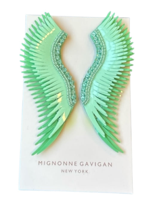 Mignonne Gavigan Mint Feather Rinestone Detail Earrings Mint