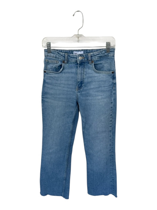Zara Size 4 Med Wash Cotton Blend Raw Hem Straight High Rise Jeans Med Wash / 4