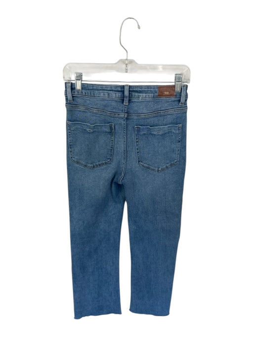 Zara Size Est 4 Med Dark Wash Cotton Blend Straight Leg Raw Hem High Rise Jeans Med Dark Wash / Est 4
