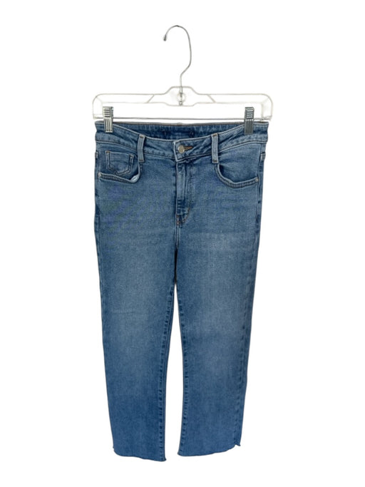 Zara Size Est 4 Med Dark Wash Cotton Blend Straight Leg Raw Hem High Rise Jeans Med Dark Wash / Est 4
